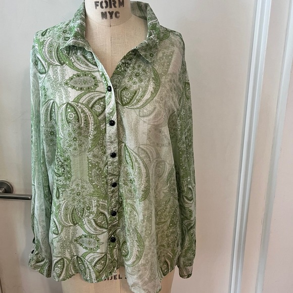 Jules the Label Tops - JULES THE LABEL Green Paisley Cotton Button DownBlouse Size Medium